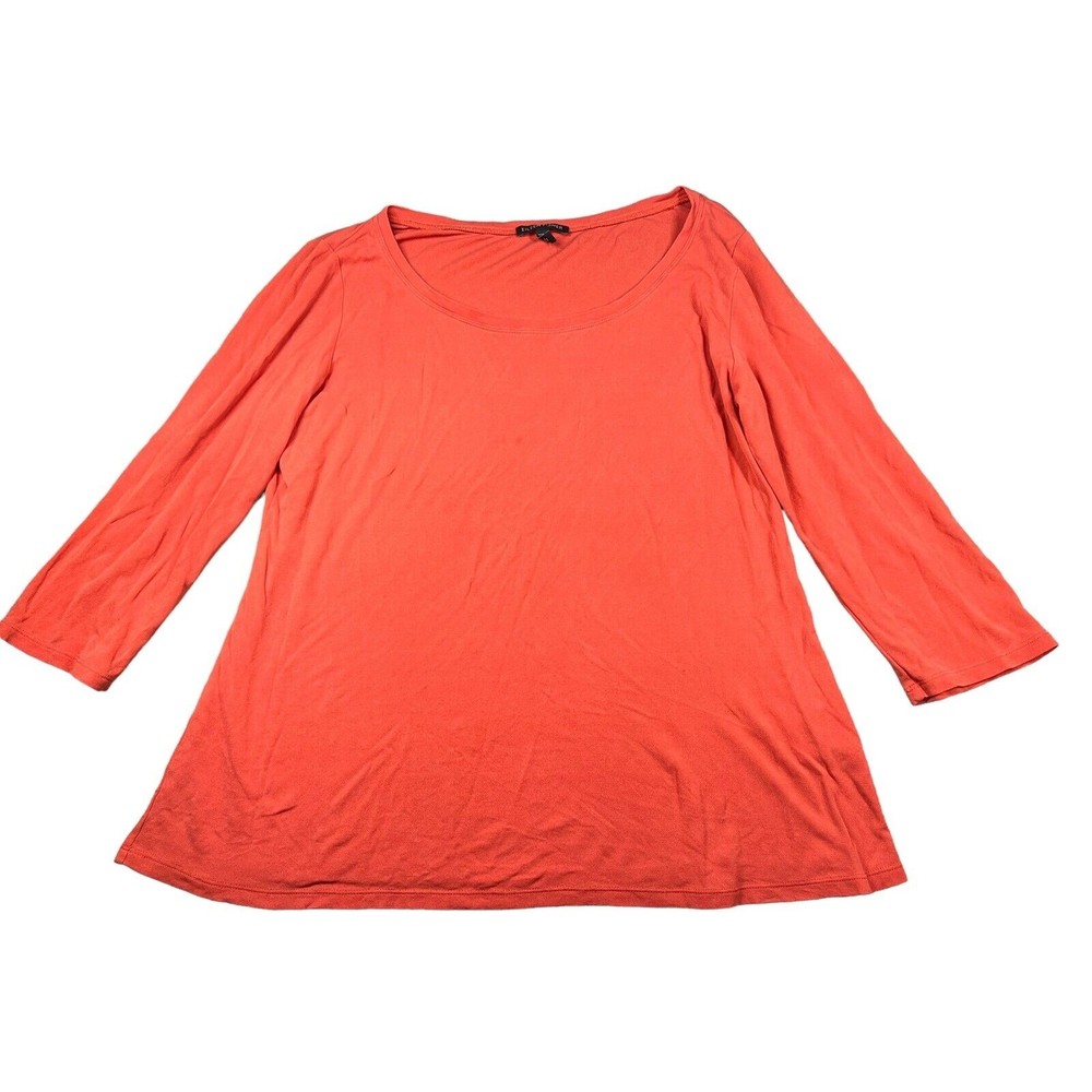 Eileen Fisher Coral  Orange 100% Silk 3/4‎ Sleeve T-Shirt  M